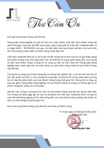 Thư cảm ơn Vietbuild